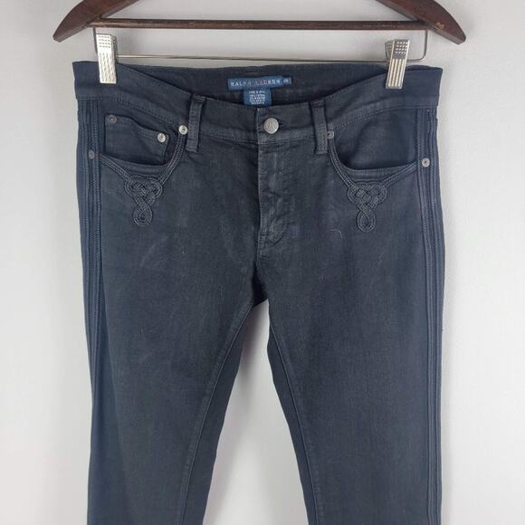 Ralph Lauren Embroidered Asian Knot Jeans Black Straight Leg Black Size 28 - Picture 2 of 8